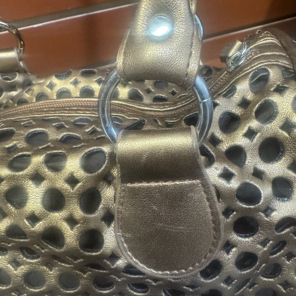 Elegant Metallic Satchel with Perforated Design - Picture 3 of 9